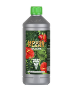 HESI HPE Houseplant Elixir – Flüssigdünger für Zimmerpflanzen in grauer Flasche mit grünem Deckel und tropischem Etikett