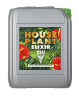HESI HPE Houseplant Elixir – Flüssigdünger für Zimmerpflanzen in grauem Kanister mit grünem Deckel und tropischem Etikett