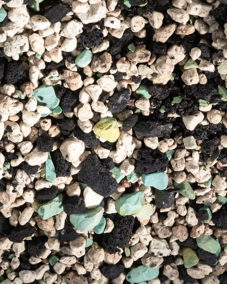 Mineralisches Substrat für Zimmerpflanzen in Nahaufnahme – helle, poröse Steinchen für hydrokultur Pflanzen